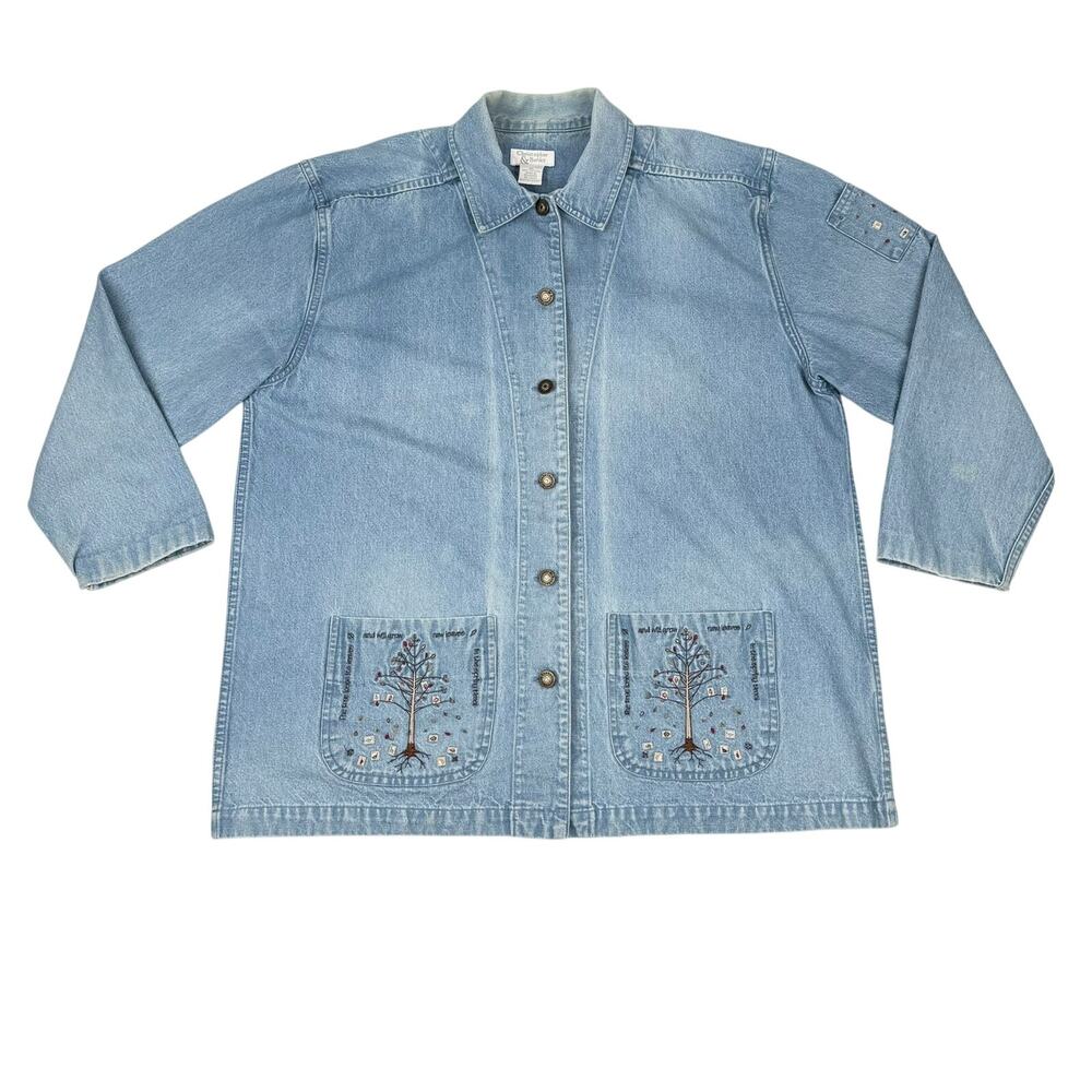 Christopher & Banks Denim Chore Jacket Embroidered Vintage Y2K XL